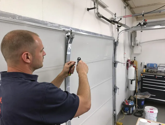 Before and after garage door dent repair by Warwick Garage Door Repair in Warwick