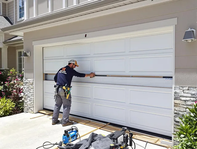 Warwick Garage Door Repair team performing complete garage door replacement at Warwick residence