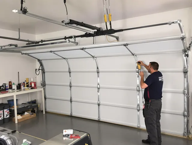 Warwick Garage Door Repair certified technician performing overhead door system repair in Warwick
