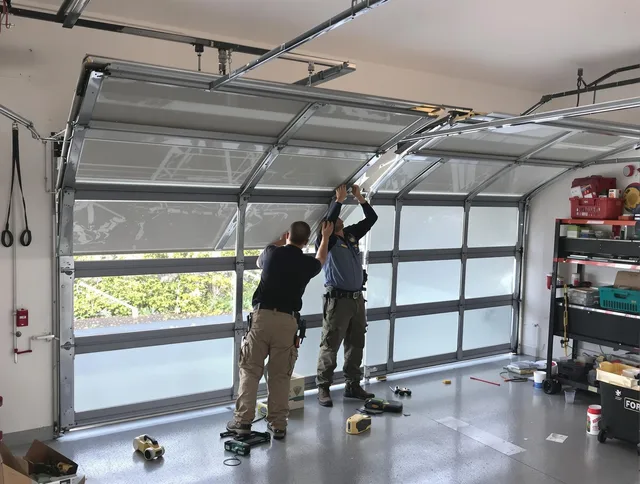 Warwick Garage Door Repair expert performing precise panel replacement on Warwick garage door